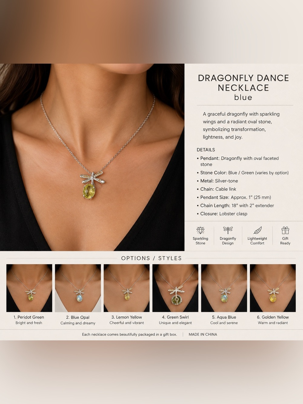 Avon Dragonfly Dance Necklace in Silver and Yellow/ vintage